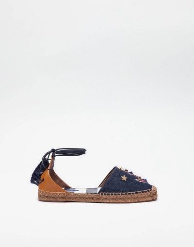 Shop Dolce & Gabbana Espadrilles In Denim And Leather With Applications In Blue