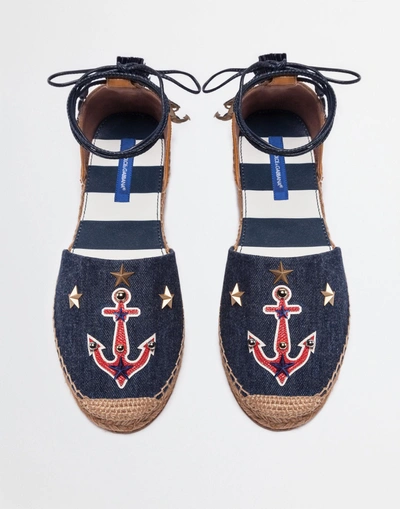 Shop Dolce & Gabbana Espadrilles In Denim And Leather With Applications In Blue