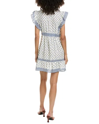 Max Studio Ruffle Sleeve Split Neck Mini Dress In Blue