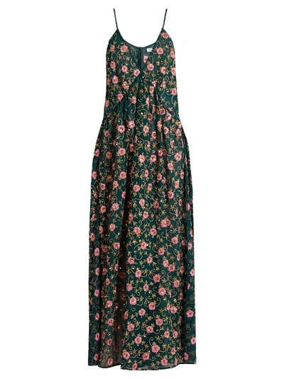 Ashish Floral-embellished Side-slit Silk-georgette Dress In Forest-green