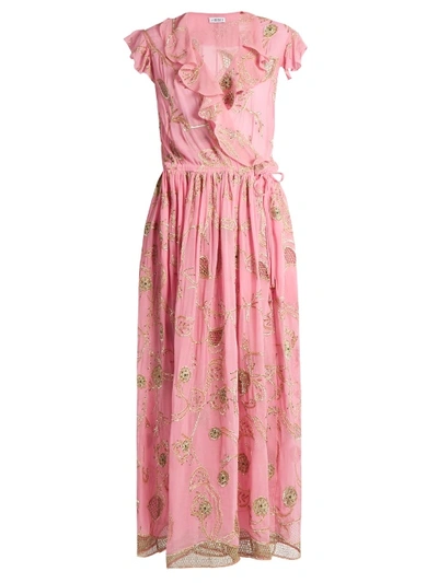 Ashish Embroidered Embellished Silk-georgette Wrap Dress In Bubblegum-pink