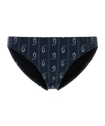 Tory Burch Stretch Nylon Bikini Bottom With Patterned Design In Blue