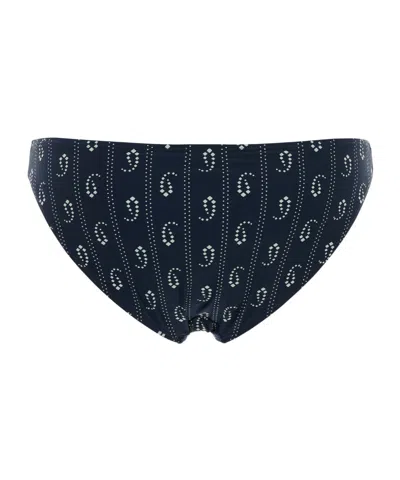 Tory Burch Stretch Nylon Bikini Bottom With Patterned Design In Blue