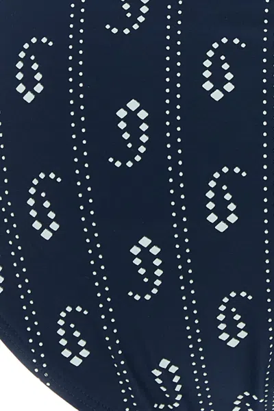 Tory Burch Stretch Nylon Bikini Bottom With Patterned Design In Blue