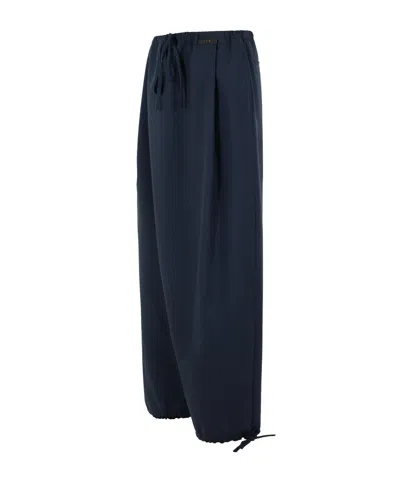 Marni Wide Leg Wool Trousers Featuring Drawstring In Blue