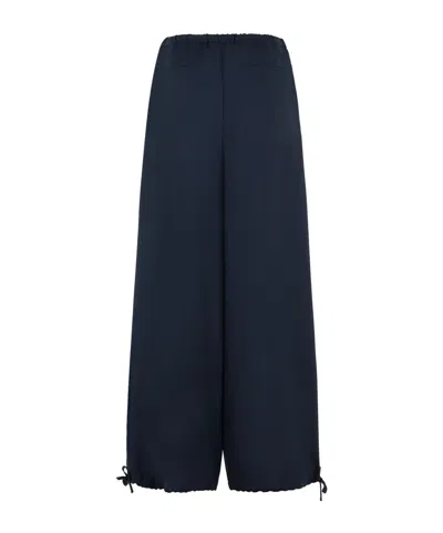 Marni Wide Leg Wool Trousers Featuring Drawstring In Blue