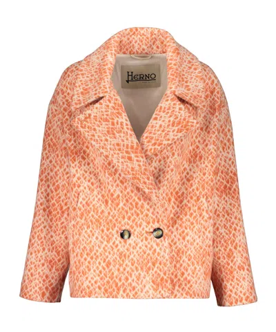 Herno Double-breasted Lapel-collar Jacket In Orange