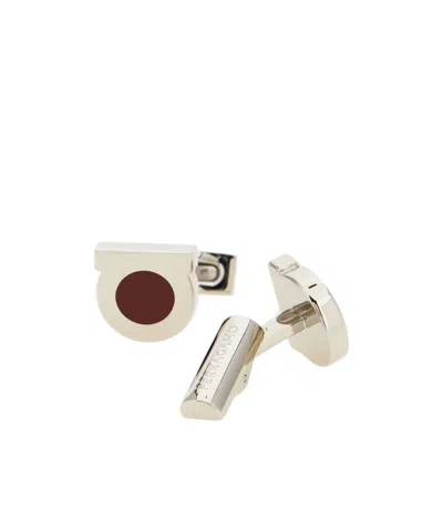 Ferragamo Gancini Cufflinks In Silver/red