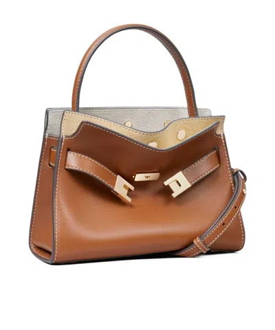 Tory Burch Petite Lee Radziwill Leather Double Bag In Old Tan