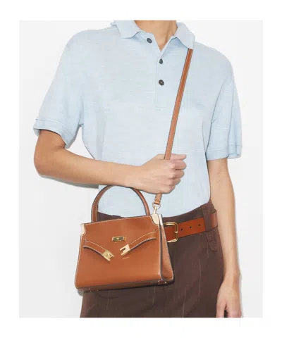 Tory Burch Petite Lee Radziwill Leather Double Bag In Old Tan
