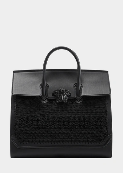 Versace Crochet Palazzo Empire Travel Bag In Black