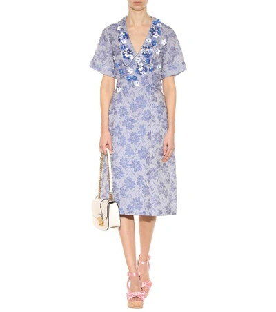 Shop Miu Miu Embellished Jacquard Dress In Blue