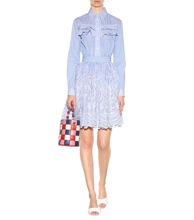 Shop Miu Miu Cotton Dress In Celeste