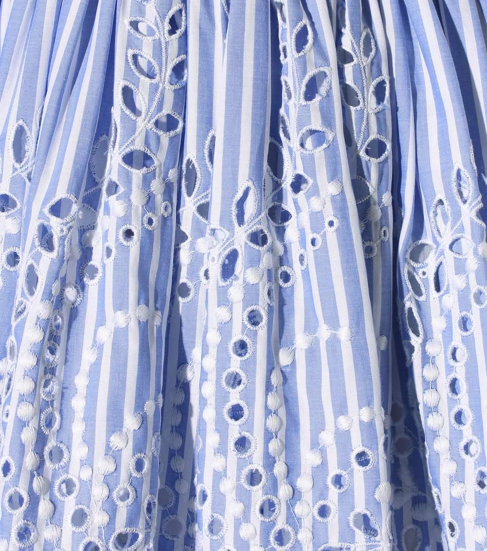 Miu Miu Striped Ruffle-trimmed Cotton-poplin Dress In Celeste | ModeSens