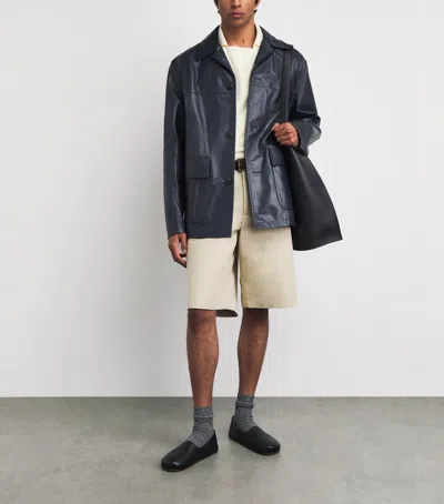 System Leather Jacket In Blue