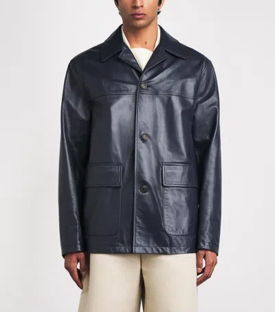 System Leather Jacket In Blue
