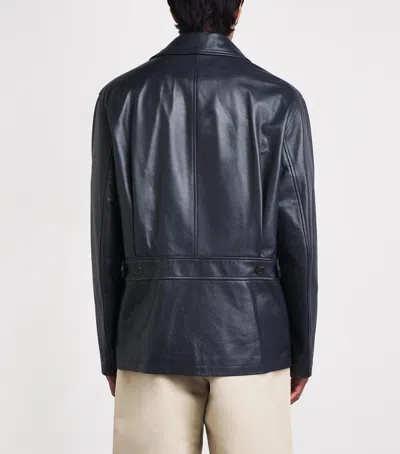 System Leather Jacket In Blue