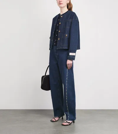 Sandro Paris Crest-button Denim Jacket In Blue