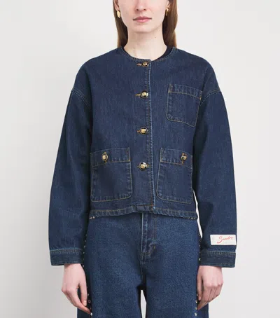 Sandro Paris Crest-button Denim Jacket In Blue