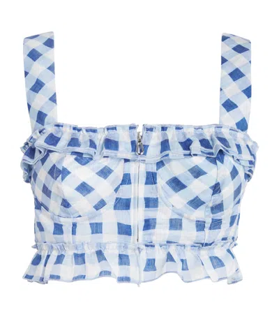 Sandro Josie Gingham Linen Blend Crop Top In Blue