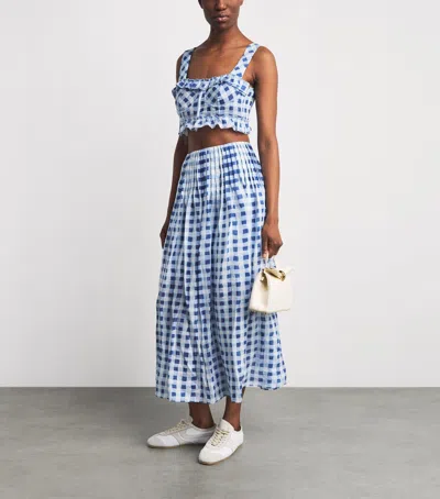 Sandro Josie Gingham Linen Blend Crop Top In Blue