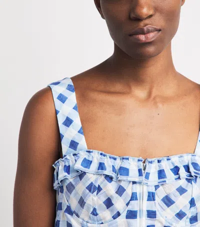 Sandro Josie Gingham Linen Blend Crop Top In Blue