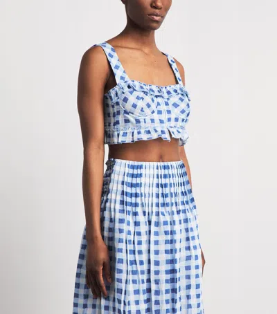 Sandro Josie Gingham Linen Blend Crop Top In Blue