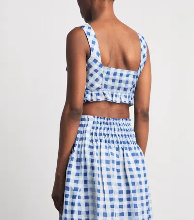 Sandro Josie Gingham Linen Blend Crop Top In Blue