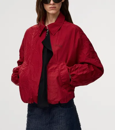 Loewe Draped-detail Embroidered-logo Zip-up Jacket In Red