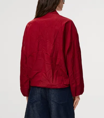 Loewe Draped-detail Embroidered-logo Zip-up Jacket In Red