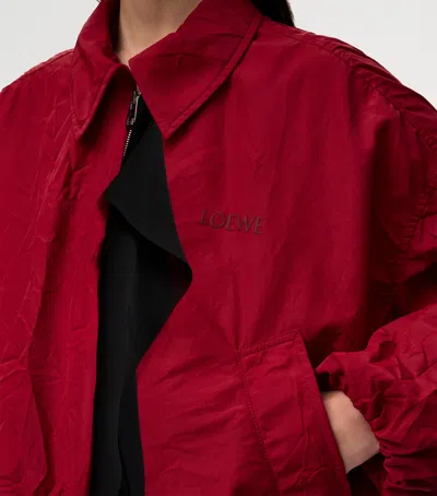 Loewe Draped-detail Embroidered-logo Zip-up Jacket In Red