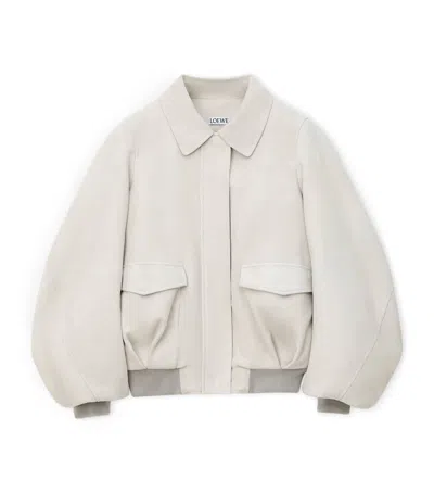 Loewe Suede Jacket Collared Design Flap Pockets In Neutral