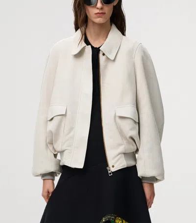 Loewe Suede Jacket Collared Design Flap Pockets In Neutral