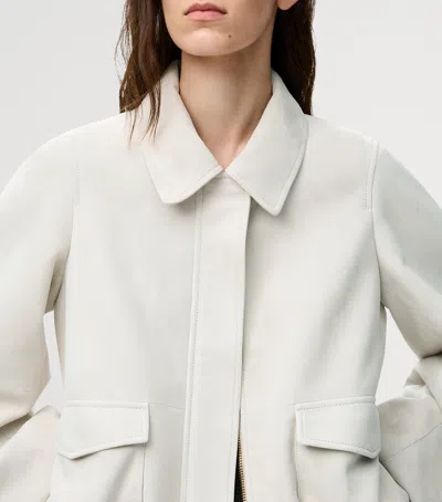 Loewe Suede Jacket Collared Design Flap Pockets In Neutral
