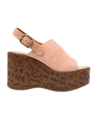 Chloé Maxime Suede Slingback Platform Mules In Brown