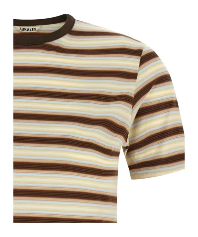 Auralee Gradient Stripes T-shirt In Brown
