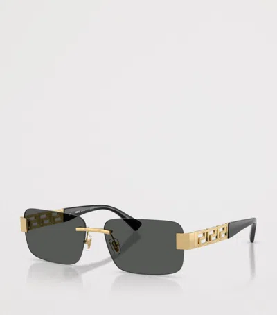 Versace Metal Rectangular Sunglasses In Gold