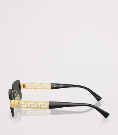 Versace Metal Rectangular Sunglasses In Gold