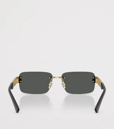 Versace Metal Rectangular Sunglasses In Gold