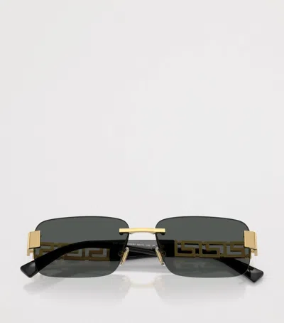 Versace Metal Rectangular Sunglasses In Gold