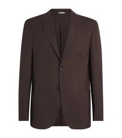 Corneliani Virgin Wool-silk Unlined Whisper Blazer In Brown