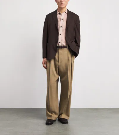 Corneliani Virgin Wool-silk Unlined Whisper Blazer In Brown