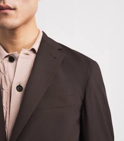 Corneliani Virgin Wool-silk Unlined Whisper Blazer In Brown