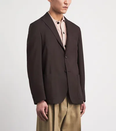 Corneliani Virgin Wool-silk Unlined Whisper Blazer In Brown