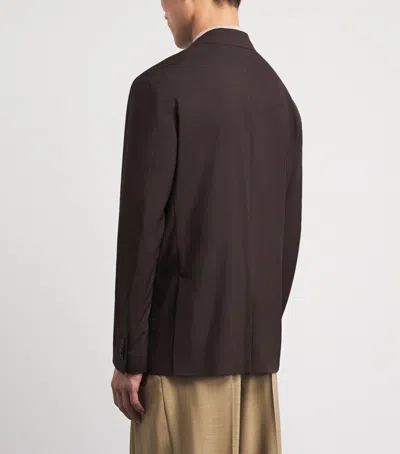 Corneliani Virgin Wool-silk Unlined Whisper Blazer In Brown