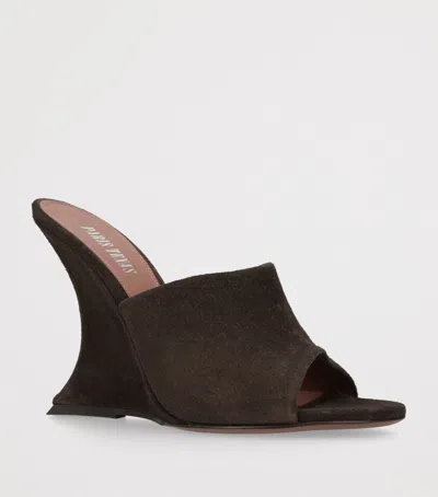 Paris Texas Suede Nina Wedge Mules 105 In Brown