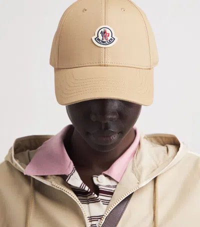 Moncler Logo Patch Cotton Gabardine Baseball Cap In Neutral