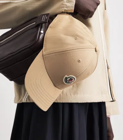 Moncler Logo Patch Cotton Gabardine Baseball Cap In Neutral