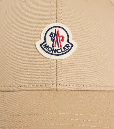 Moncler Logo Patch Cotton Gabardine Baseball Cap In Neutral