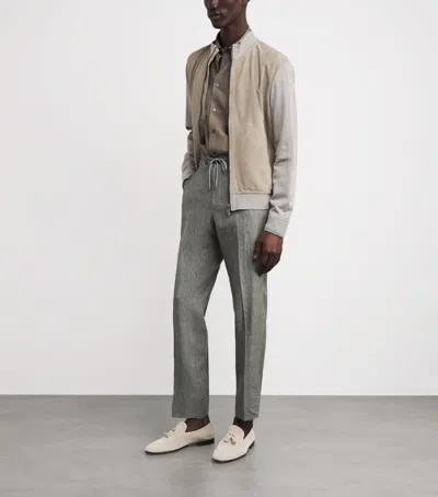 Corneliani Stretch-silk Suede-front Bomber Jacket In Grey